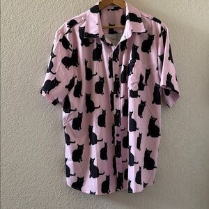 Pink Cat Print Men's Shirt